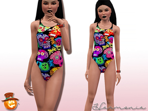 Sims 3 — TEEN~ Halloween Pro-Resist Multicoloured Swimsuit by Harmonia — Not recolorable.