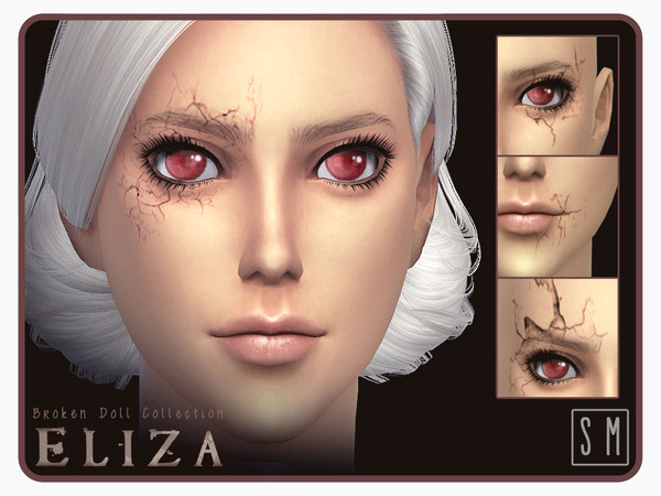 Sims 4 — [ Eliza ] - Cracked Doll Eyeshadow by Screaming_Mustard — From the Broken Doll Collection. This eyeshadow has 3
