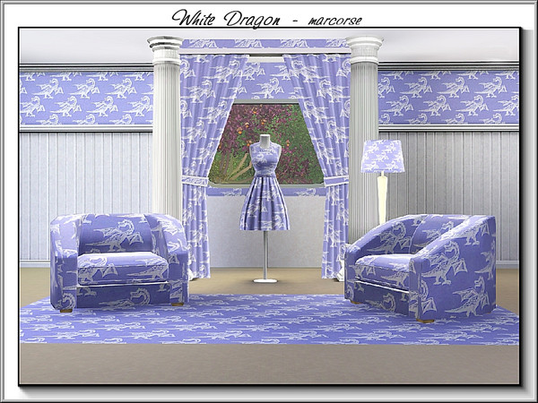 Sims 3 — White  Dragon_marcorse by marcorse — Theme pattern: white dragon on a pale blue ground