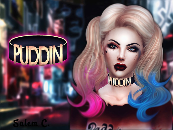 Sims 4 — PUDDIN necklace by Salem_C — Harley Quinn's choker Standalone. 4 swatches. New mesh by me