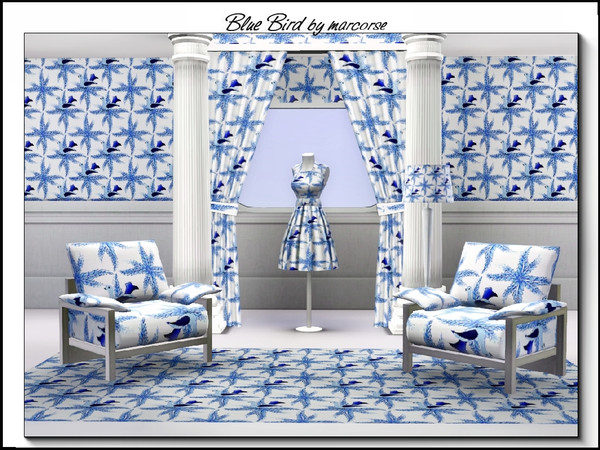 Sims 3 — Bluebirds_marcorse by marcorse — Fabric pattern - bluebirds and palm fronds in blue.