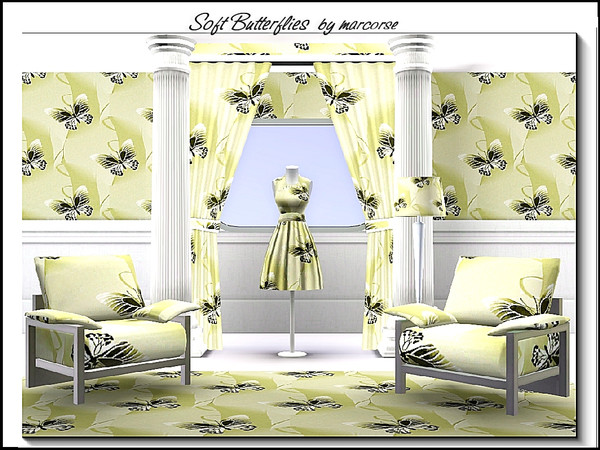 Sims 3 — Soft Butterflies_marcorse by marcorse — Themed pattern: Cream and black butterflies on a soft toned background