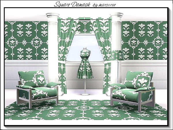 Sims 3 — Square Damask_marcorse by marcorse — Fabric pattern: square motif damask design in green