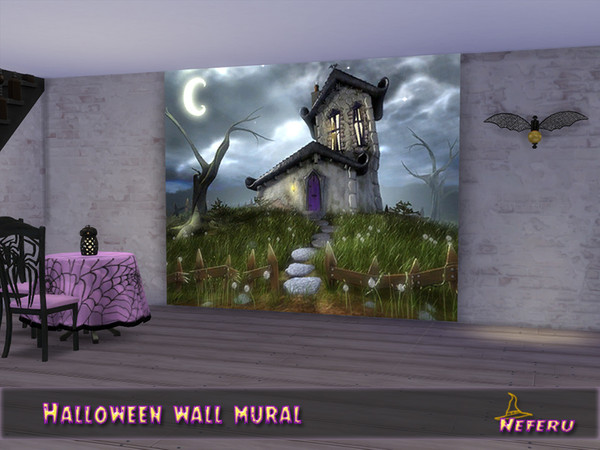 Sims 4 — Halloween Wall Mural by Neferu2 —  wall mural to celebrate Halloween_4 variations