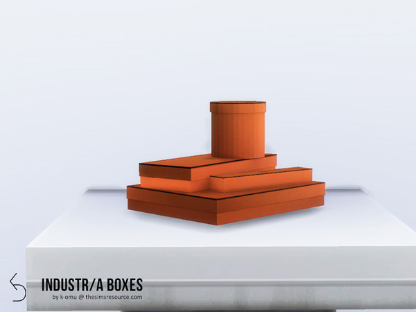 Sims 4 — Industr/a Bedroom Boxes (Hermes) by k-omu2 — Stacked Hermes boxes for the fashionista. Takes up a medium slot.