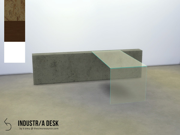 Sims 4 — Industr/a Bedroom Desk with Sideboard by k-omu2 — A glass desk contrasted by a solid sideboard with 6 slots. The