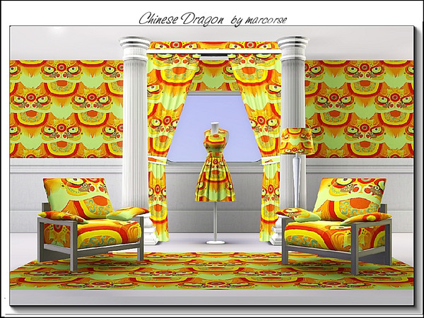 Sims 3 — Chinese Dragon_marcorse by marcorse — Themed pattern: Chinese dragon mask in bright orange and red.