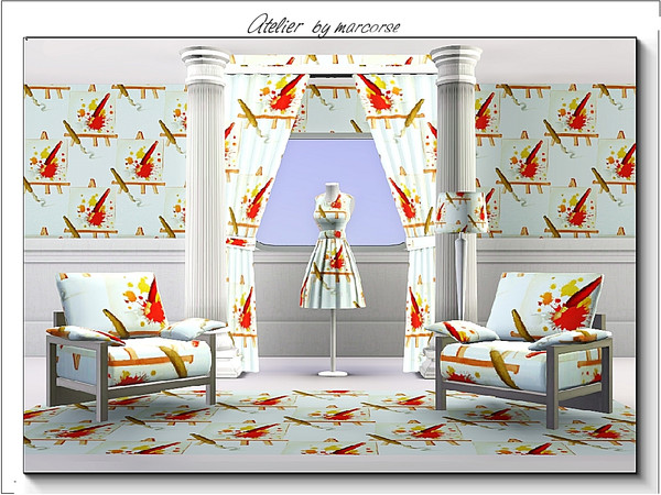 Sims 3 — Atelier_marcorse by marcorse — Themed pattern: easel, painting and brushes for the art studio
