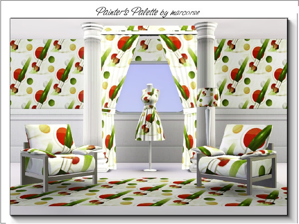 Sims 3 — Painter's Palette_marcorse by marcorse — Themed pattern: loaded pallette and brush for the art studio