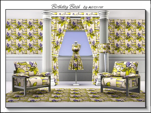 Sims 3 — Birthday Bash_marcorse by marcorse — Themed pattern: festive partyhats and pinwheels in yellow and blue for that
