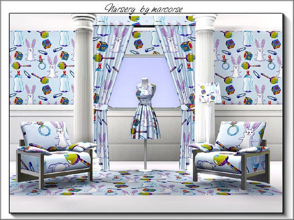 Sims 3 — Nursery_marcorse by marcorse — Themed pattern - nursery items on blue.