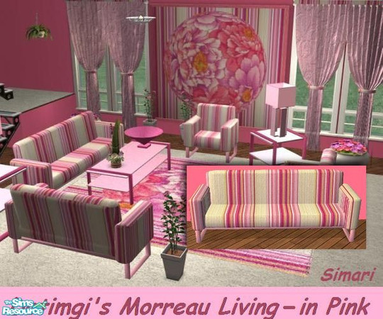 Sims 2 — Pink Stripes & Flowers - Sofa by simari — Pink stripes sofa. Mesh by detimgi.