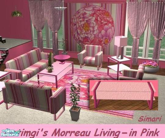 Sims 2 — Pink Stripes & Flowers - Coffee table by simari — Coffee table in light pink painted wood and dark pink