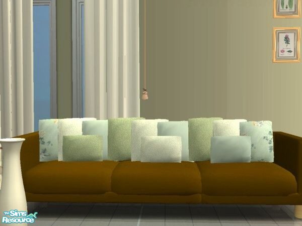 Sims 2 — Supreme Living - Sofa by MysticVelvet — Darkbrown Sofa with green floral cushions in various textures.