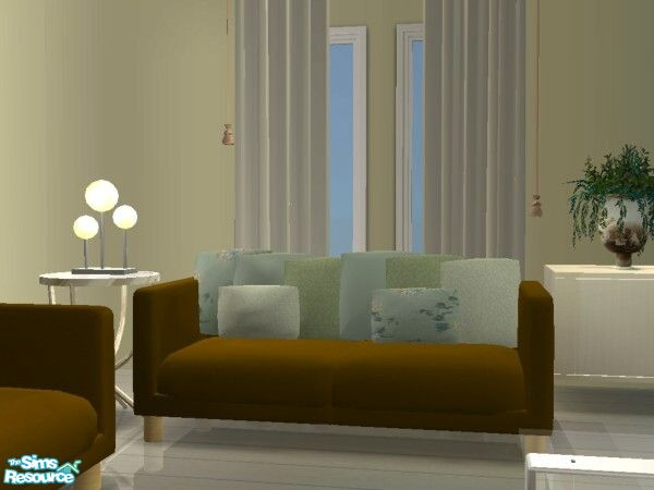 Sims 2 — Supreme Living - Loveseat by MysticVelvet — Darkbrown love seat with green floral cushions in various textures.