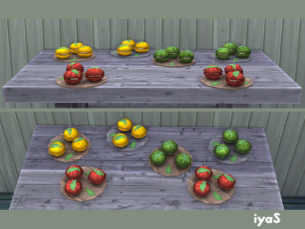 Sims 4 — Tomatoes Snacks by soloriya — Yummy tomatoes filled with cheese and decorated with basil leaves, displayed on a