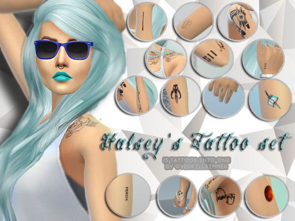 Sims 4 — Tattoos Set by Overkill_Simmer — Tattoos set from Avril Lavigne, Demi Lovato, Miley Cyrus and Halsey. If you