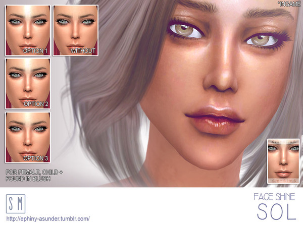 Sims 4 — [ Sol ] - Face Shine by Screaming_Mustard — A simple realistic face shine in three intensities to suit all