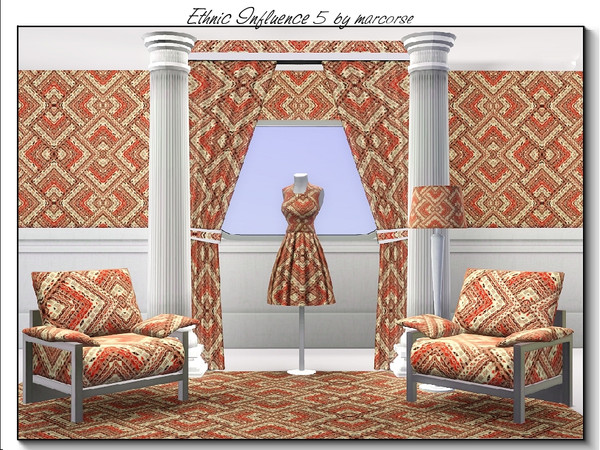 Sims 3 — Ethnic Influence 5_marcorse by marcorse — Fabric pattern: intricate ethnic design in purple and yellow