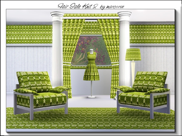 Sims 3 — Fair-Isle Knit 2_marcorse by marcorse — Fabric pattern: Fair-Isle knit in green and y ellow