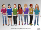 Sims 4 — Girls Collared Top & Sweater Collection by ArtGeekAJ — Included is a set of solid colored sweaters with an