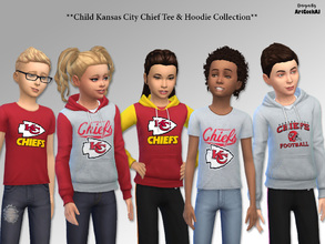 Sims 4 — Child Kansas City Chief Tee & Hoodie Collection by ArtGeekAJ — Included are three shirts with short sleeves
