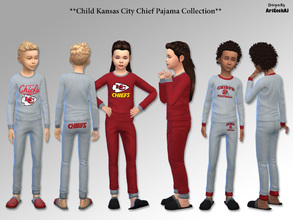 Sims 4 — child Kansas City Chief Pajama Top & Pant Set by ArtGeekAJ — Included are three Kansas City Chief pajama