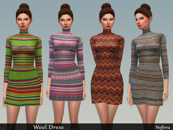Sims 4 — Wool Dress by Neferu2 — Wool turtleneck dress_4 variations