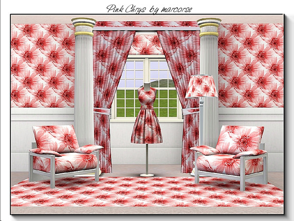 Sims 3 — Pink Chrys_marcorse by marcorse — Fabric pattern: pale pink chrysanthemum flowers in a regular repeat design