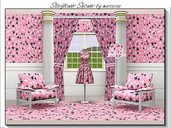 Sims 3 — Staflower Shower_marcorse by marcorse — Fabric pattern: showers of starflowers in deepest blue and white on pink