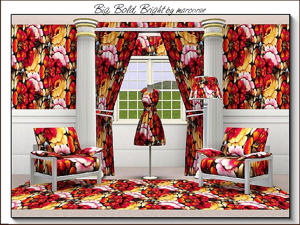 Sims 3 — Big Bold Bright_marcorse by marcorse — Fabric pattern roses and alstromeria flowers in red, yellow and pale
