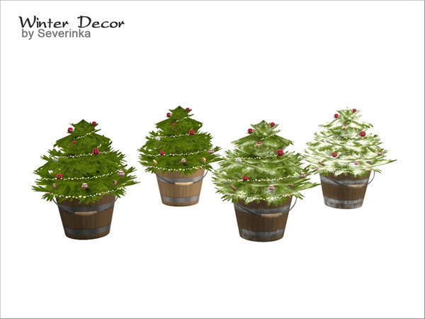 Sims 4 — [WinterDecor] Fir Tree In Bucket With Toys 02 by Severinka_ — Small fir tree in wooden bucket with toys and