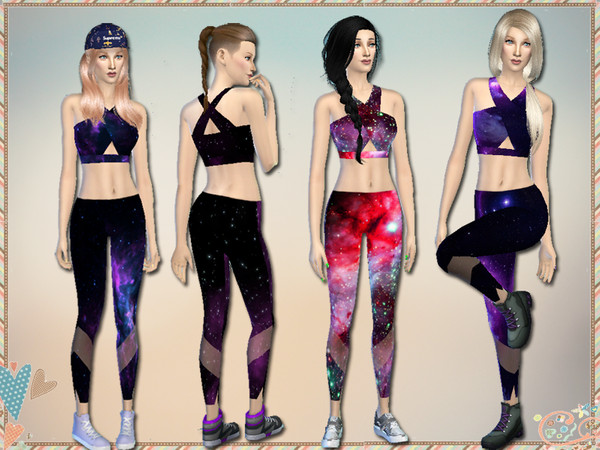 Sims 4 — Galaxy Sports Bras & Leggings -Get Together & Spa Day needed by Simlark — 4 sports bras &amp;