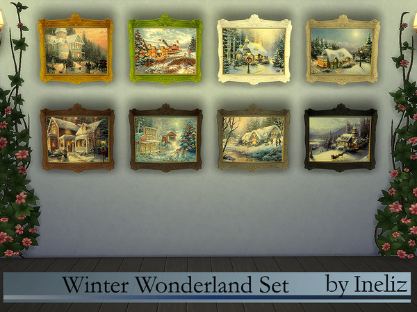 Sims 4 — Winter Wonderland Set by Ineliz — A set of eight paintings with winter landscape. Ideal for Christmas and New