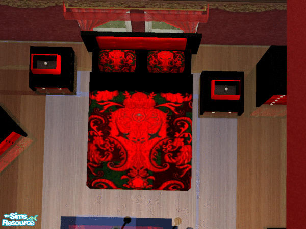 Sims 2 — Romantica Bedroom - bedding by MysticVelvet — Lovely bold red and black bedding to match my Romantica Bedroom