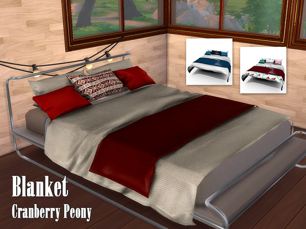 Sims 4 — Cranberry Peony Blanket by Kiolometro — Christmas set for the living room and bedroom. Juicy as cranberry and