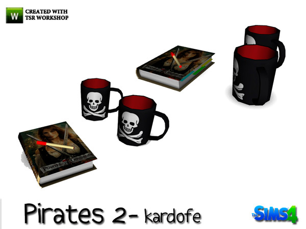 Sims 4 — kardofe_Pirates2_Cups by kardofe — Cups with pirate skull and a book with a pen 