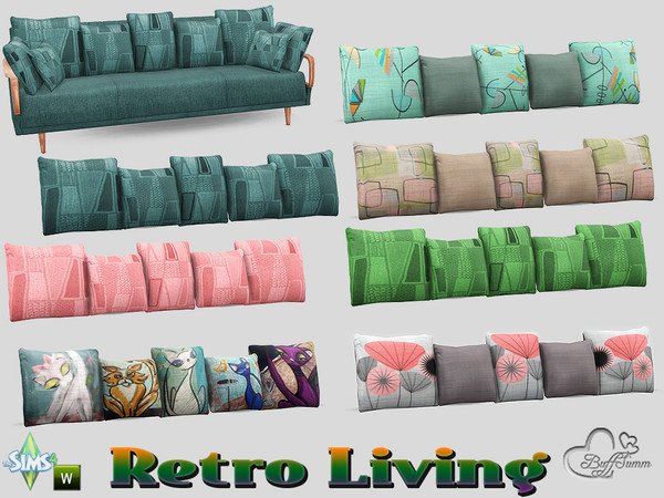 Sims 4 — Retro Living Pillows for Sofa by BuffSumm — Traveling back in time... Retro Living... Stylish, Colorful, just