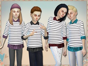 Sims 4 — Oasis Stripe Sweatshirts for Kids -  Get To Work needed by Simlark — Oasis stripe sweatshirts with denim shirts