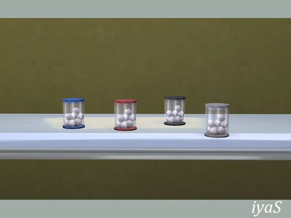 Sims 4 — Cotton Ball Dispenser by soloriya — A glass jar for storing cotton balls. Simple and elegant. Part of BELLE set.