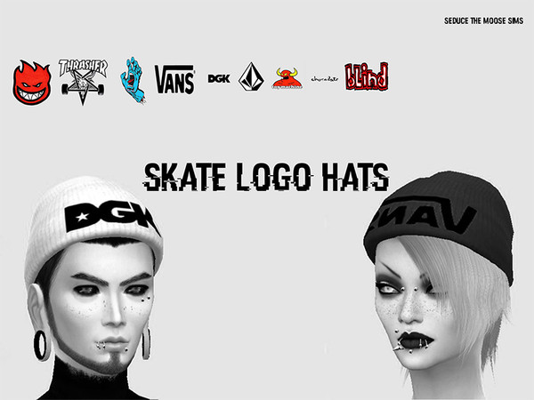 Sims 4 — Skate Hats Set by SeduceTheMoose — 9 unisex skate logo hats.