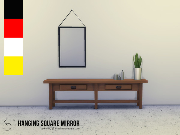 Sims 4 — Hanging Square Mirror by k-omu2 — A shiftable hanging mirror with a neat strap detail. Comes in four swatches -