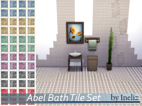 Sims 4 — Abel Bath Tile Set by Ineliz — A plain square mosaic tiles for the common bathroom style. Comes in 7 colors.