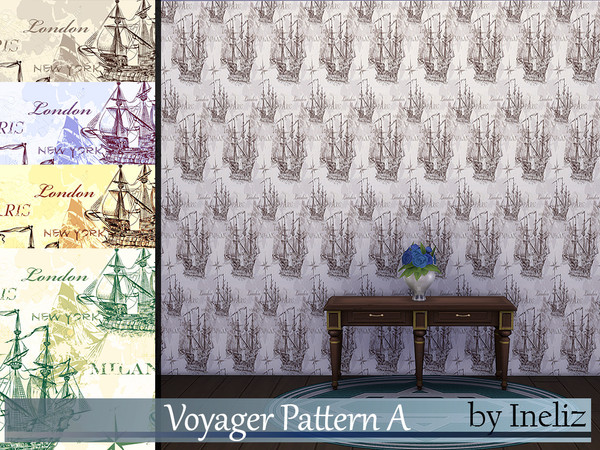 Sims 4 — Voyager Pattern A by Ineliz — A set of wallpapers with voyage motif. Comes in 5 different colors.