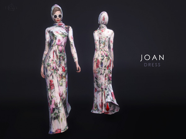 Sims 4 — Floral Print Dress - JOAN by SLYD — Romantic and elegant long dress featuring floral print and long sleeves. **