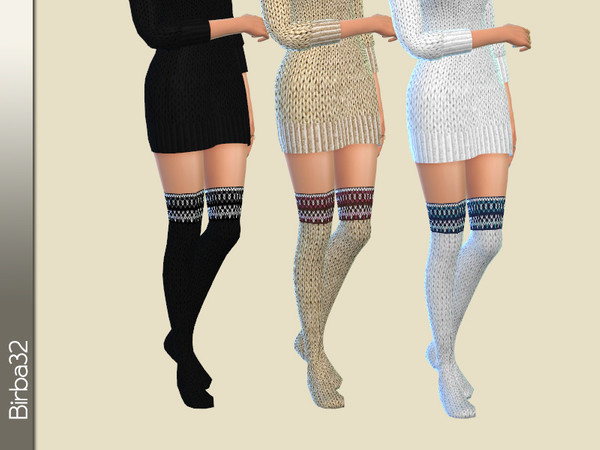 Sims 4 — Norwegian stockings by Birba32 — A dress of wool with traditional Norwegian designs with long and warm matching