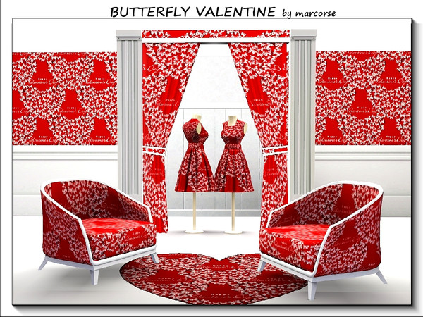 Sims 3 — Butterfly Valentine_marcorse by marcorse — Themed pattern: clustered butterflies in heart shapes and Valentine's