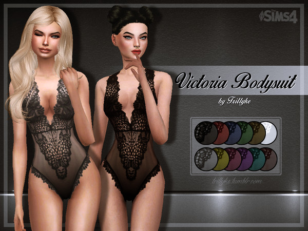 Sims 4 — Trillyke - Victoria Bodysuit by Trillyke — Hey! It's a sheer lace bodysuit, with a deep V neck, inspired by