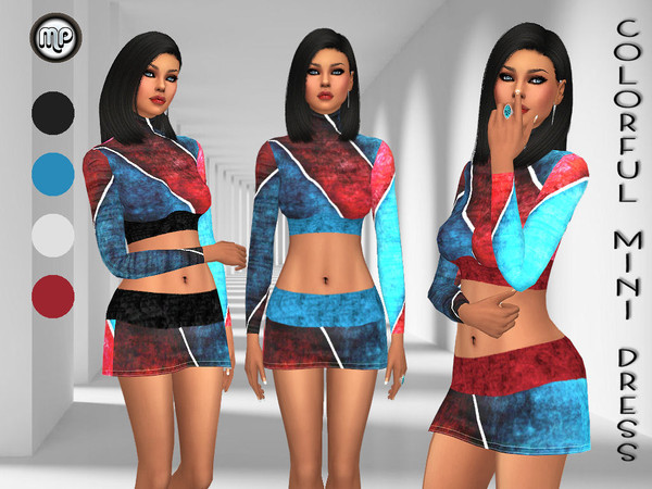 Sims 4 — MP Colorful Mini Dress by MartyP — ~Teen to Elder sims ~For woman only ~4 colour swatches ~CAS thumbnail ~Can be