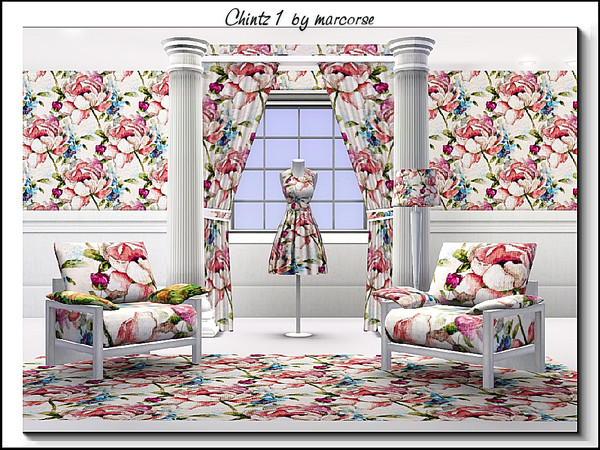 Sims 3 — Chintz One_marcorse by marcorse — Fabric pattern pretty pink chintz design.